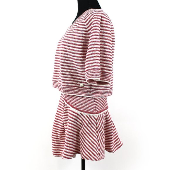 Chanel Red White Striped Knit Boxy Sweater Mini Skirt 36 Matching Outfit S NEW - Picture 4 of 9